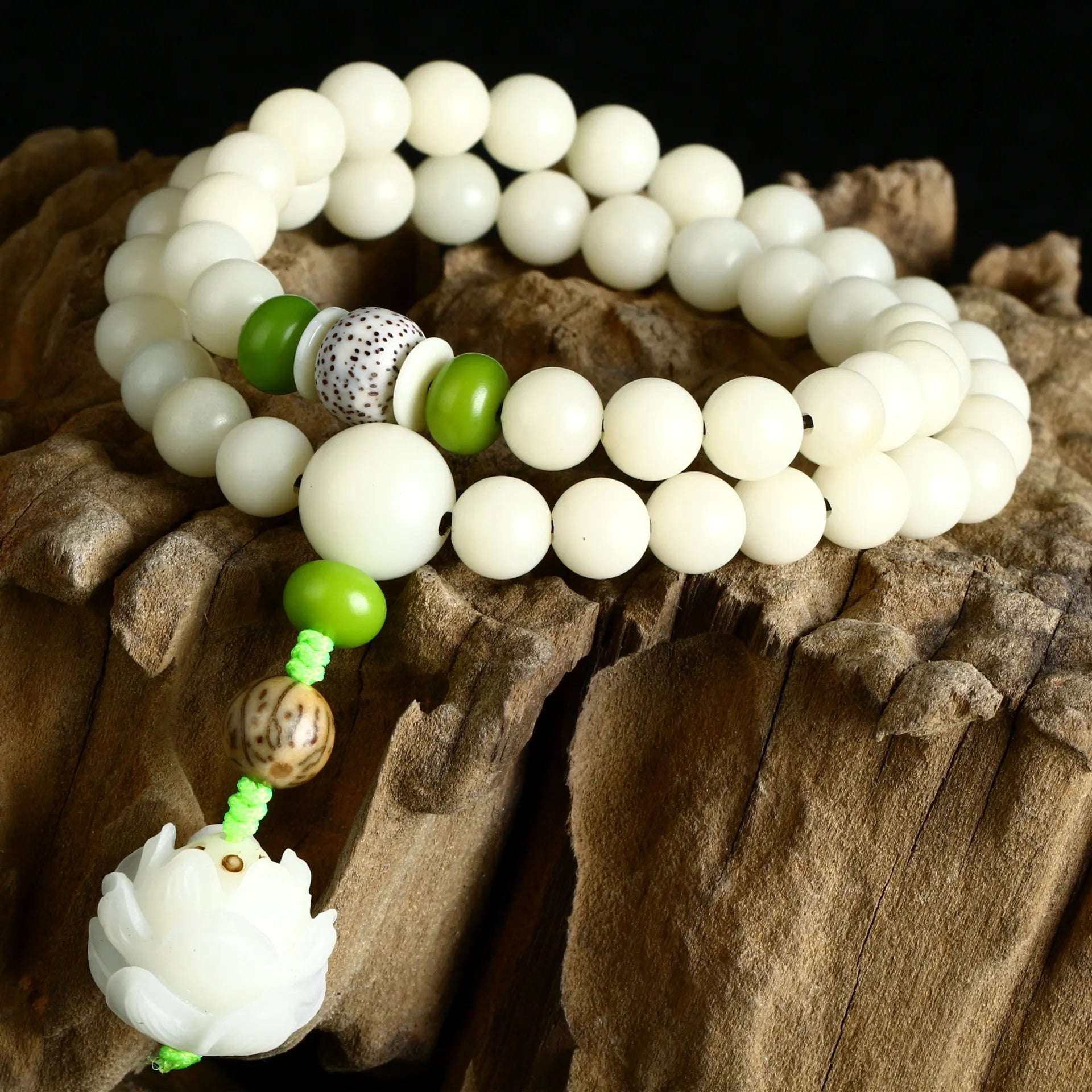 Enlightened Serenity:-White Jade Bodhi 108 Bead Mala